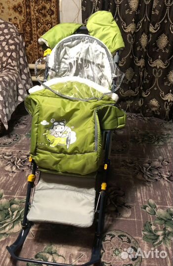 Детские санки коляска с колесами бу