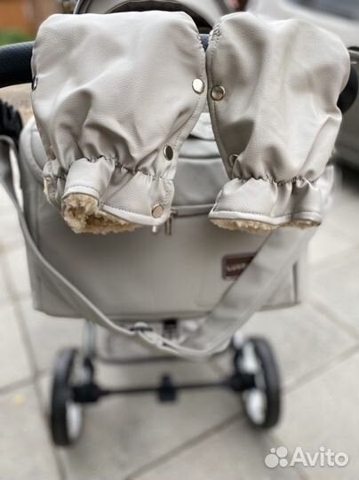 Новая коляска 2в1 эко кожа серая