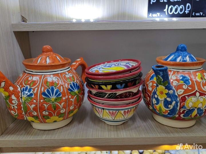 Заварной чайник, пиалы большая и малая