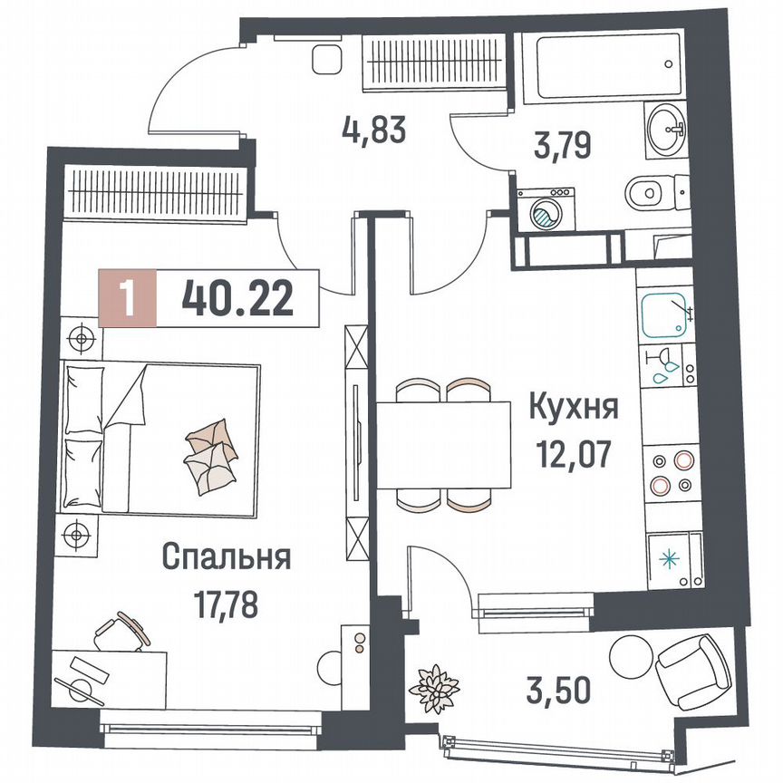 1-к. квартира, 40,2 м², 10/18 эт.