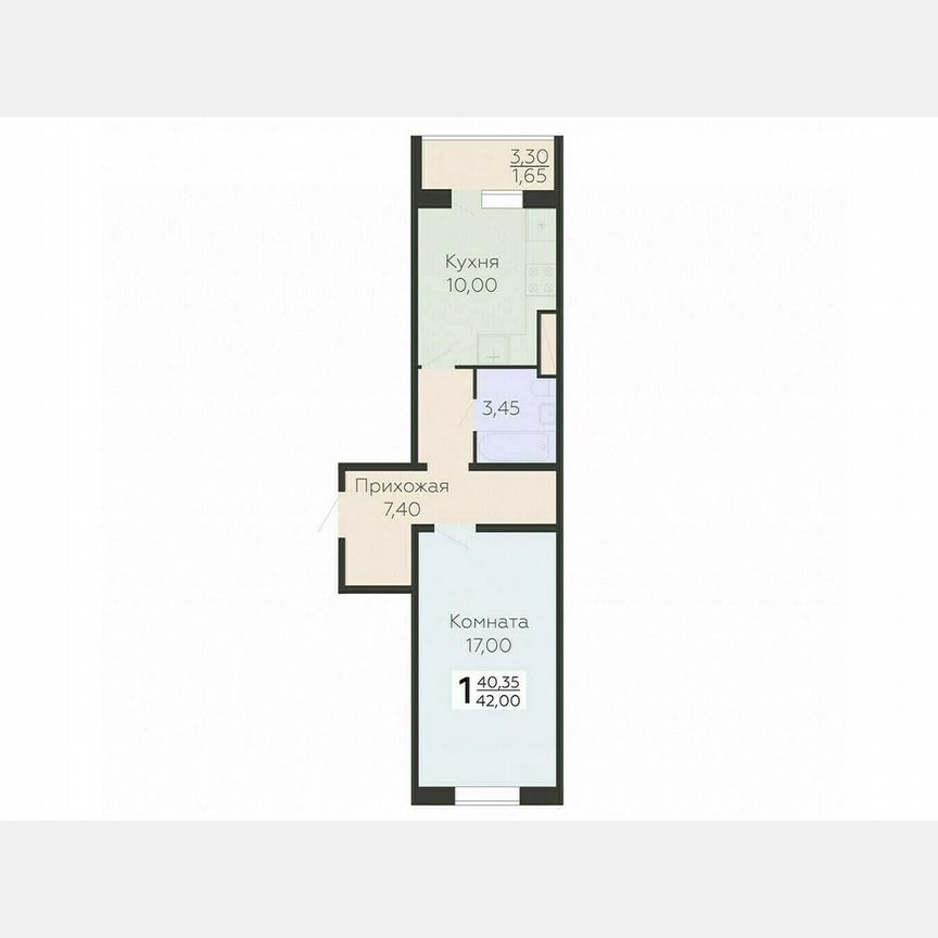 1-к. квартира, 42 м², 6/15 эт.