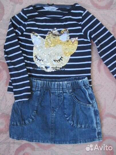 Лонгслив H&M +юбочка для девочки р.110
