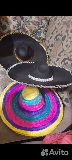 Сомбреро солома и пончо маскарадные