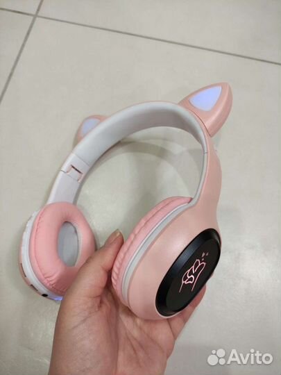 Детские розовые беспроводные bluetooth наушники