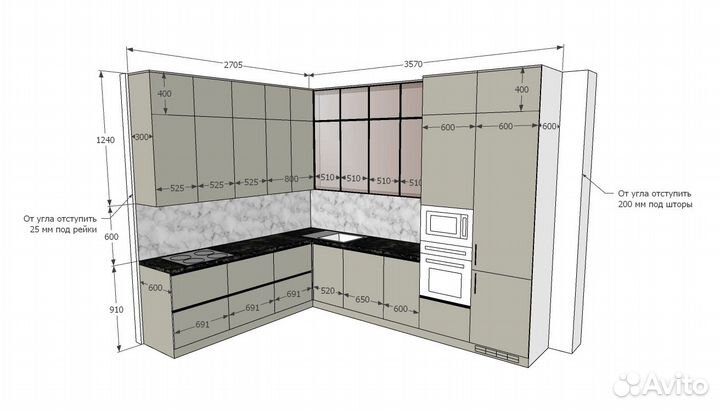 Нарисую эскиз кухни/ схему расположения розеток