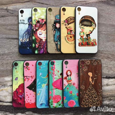 Чехол для iPhone XR с глянцевым принтом и стразами