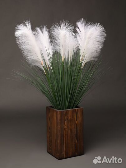 Искусственная пампасная трава + Ваза деревянная