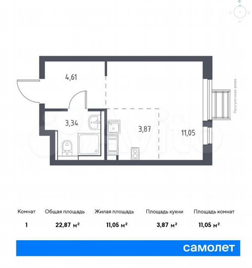Квартира-студия, 22,9 м², 3/17 эт.