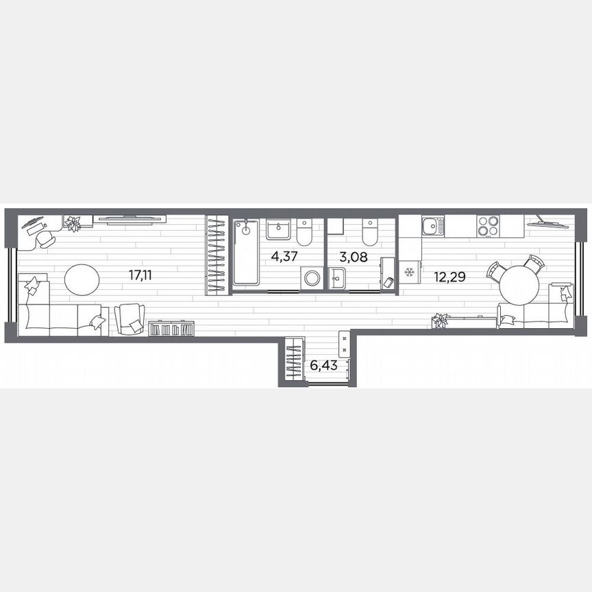 1-к. квартира, 43,3 м², 1/5 эт.