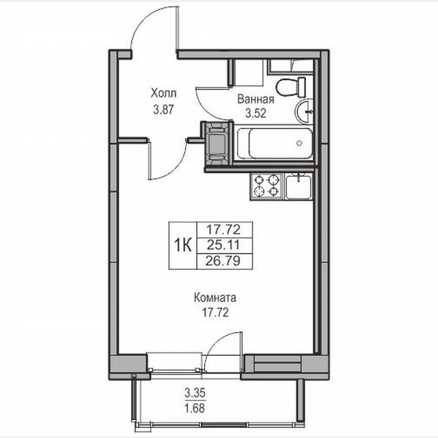 Квартира-студия, 26,8 м², 17/23 эт.