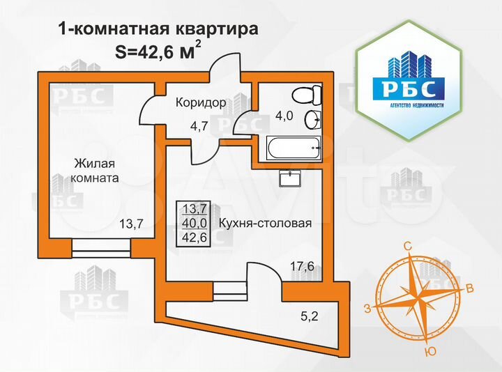 1-к. квартира, 42,6 м², 2/16 эт.