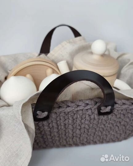 Чайный набор для детской кухни в корзинке, новый