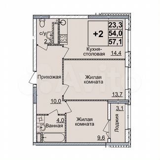 2-к. квартира, 57 м², 19/20 эт.