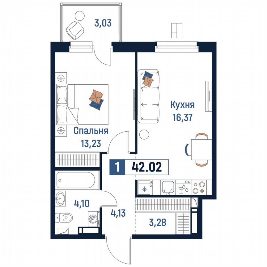 1-к. квартира, 42 м², 10/18 эт.