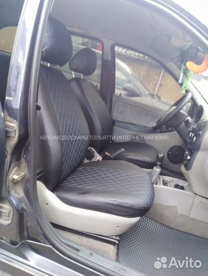 Лада Калина модельные чехлы экокожа ромб/син.ст