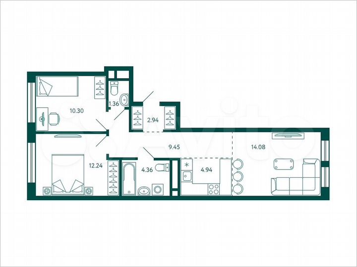 2-к. квартира, 59,7 м², 6/28 эт.