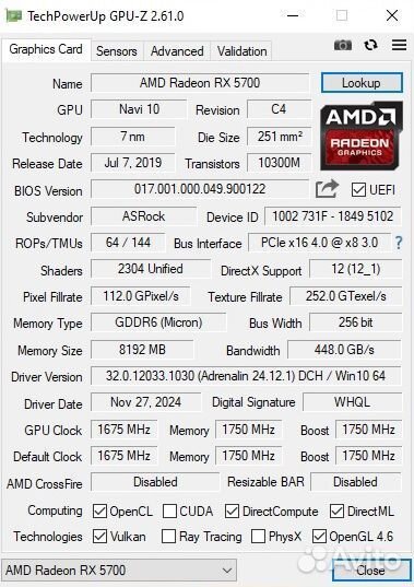 Видеокарта AMD radeon RX 5700 8GB DDR6