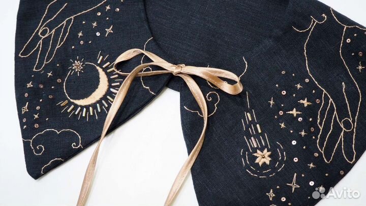 Накладной/съемный воротничок с ручной вышивкой