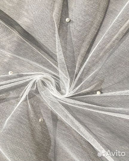 Тюль с жемчужинками Грейс Айвори