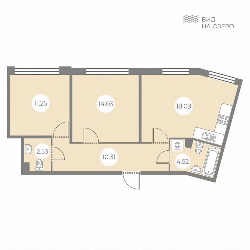 2-к. квартира, 60,7 м², 1/7 эт.
