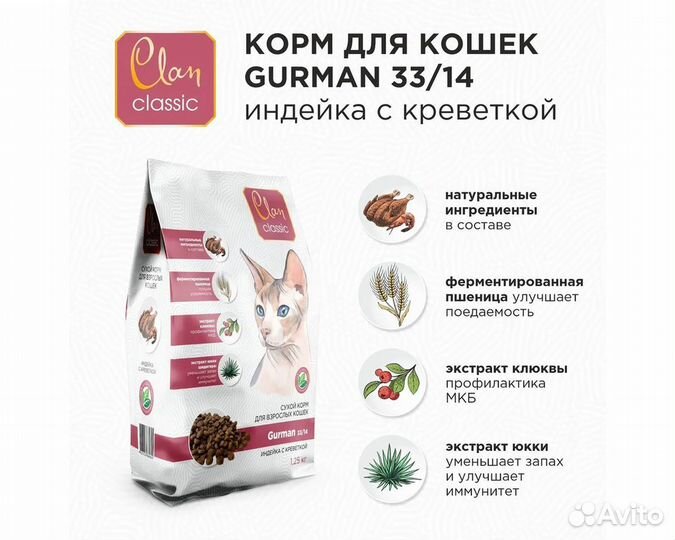 Корм д/кошек clan classic Gurman 1,25кг. До 06.24