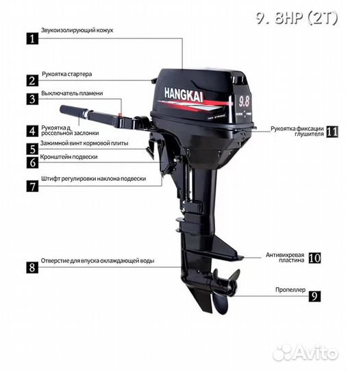 Лодочный мотор Hangkаi 9,8 нр 169 куб. обьем