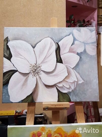 Картина маслом на холсте цветы. Размер 40см 50см
