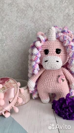 Вязаные игрушки единорожка, единорог