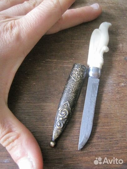 Старинный нож латунь орел