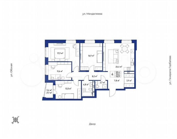4-к. квартира, 112,4 м², 10/22 эт.