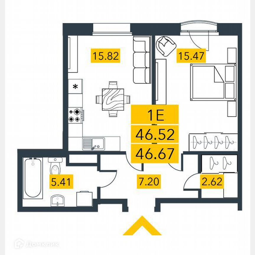 1-к. квартира, 46,7 м², 3/7 эт.