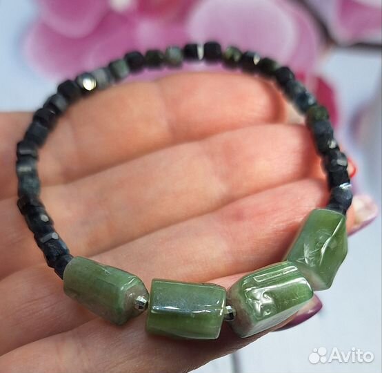 Браслет из индиголита и арбузного турмалина