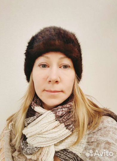 Шапка меховая вязаная норка шоколадного цвета