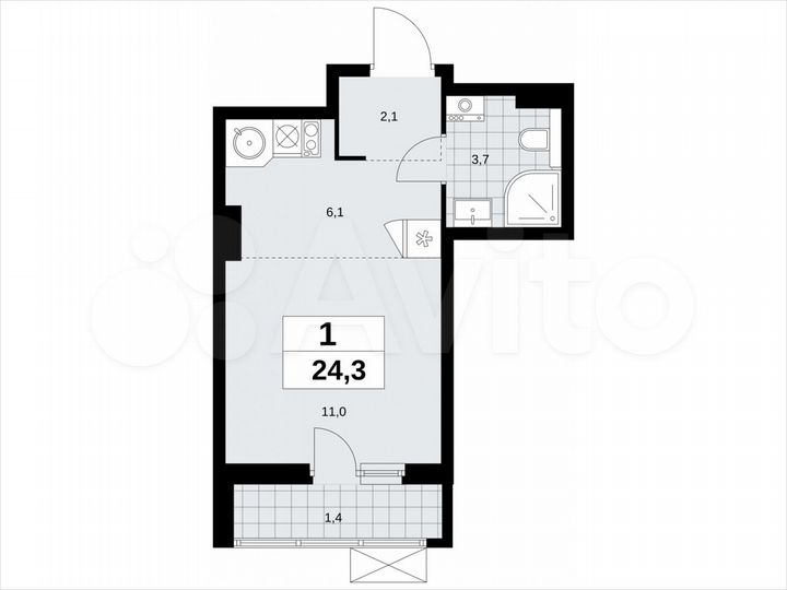 Квартира-студия, 24,3 м², 15/19 эт.