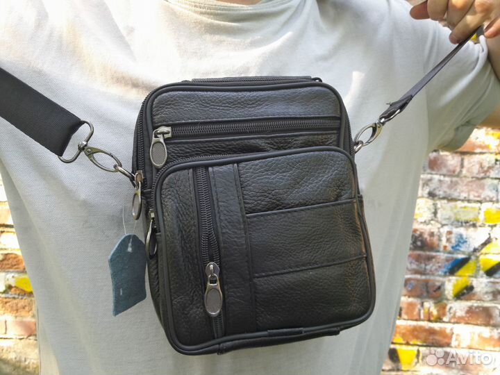 Сумка мужская натуральная кожа через плечо