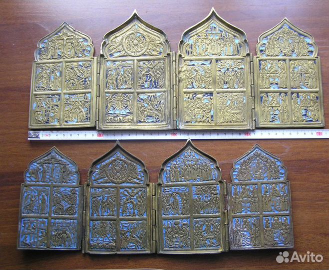 Старинный меднолитой складень