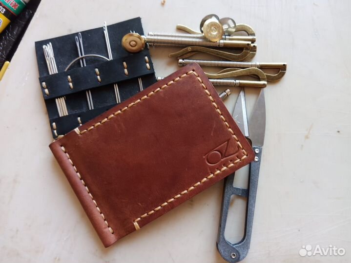 Зажим для денег из натуральной кожи, ручная работа