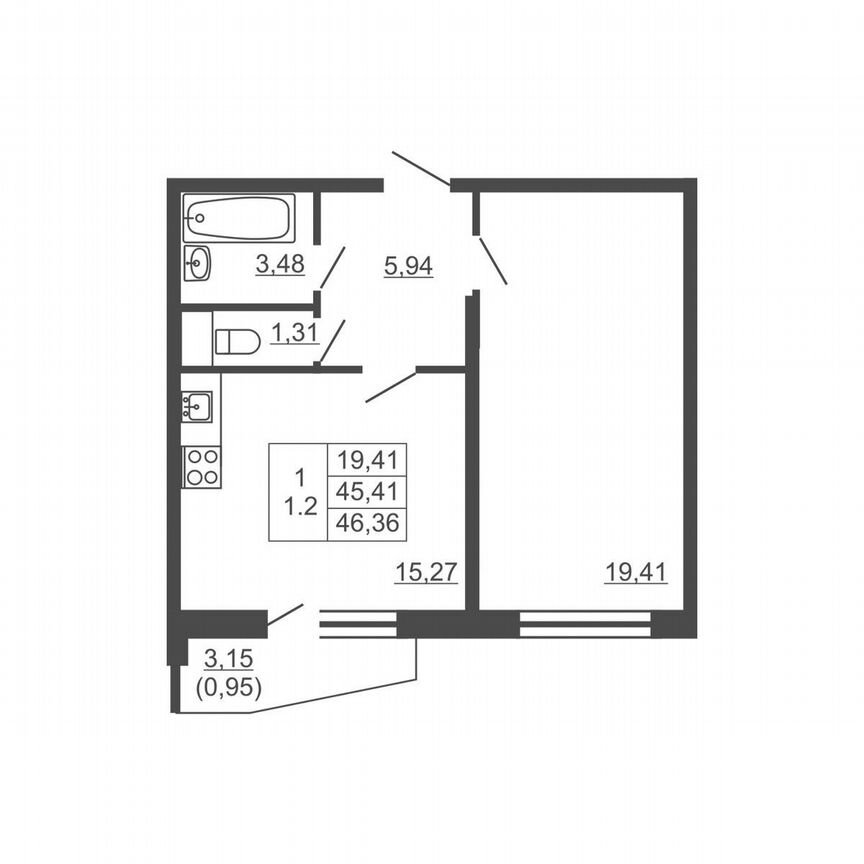 1-к. квартира, 46,4 м², 9/16 эт.
