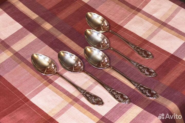 Ложки десертные позолоченные СССР новые 5шт
