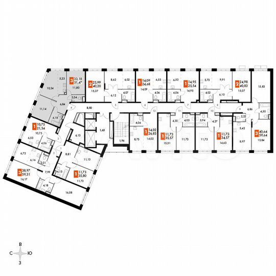 3-к. апартаменты, 51,5 м², 2/15 эт.