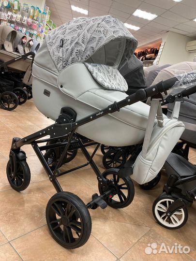 Коляска 2в1 Indigo MIO (серый узор + сер кожа)