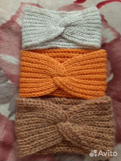 Повязка на голову вязаная. Новая