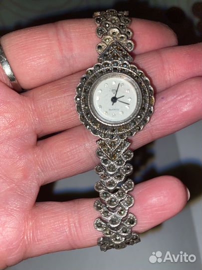 Часы серебро с марказитом винтажные