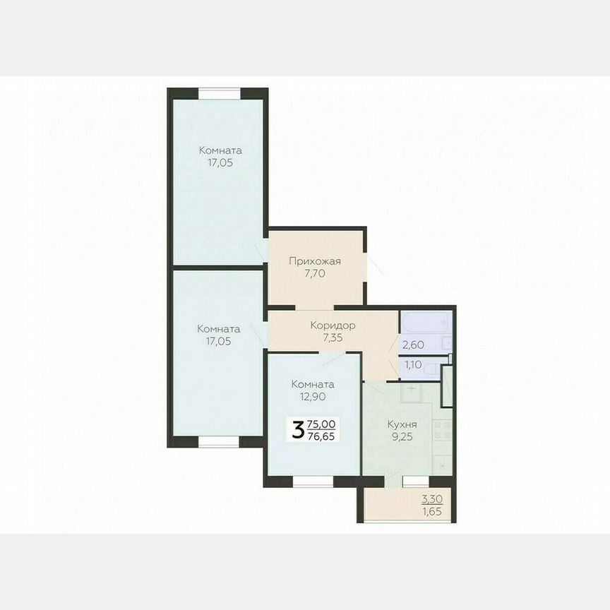 3-к. квартира, 76,7 м², 8/15 эт.