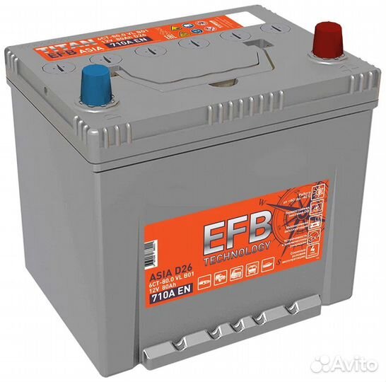 Аккумулятор 80 Ач Titan EFB Asia 710А D26