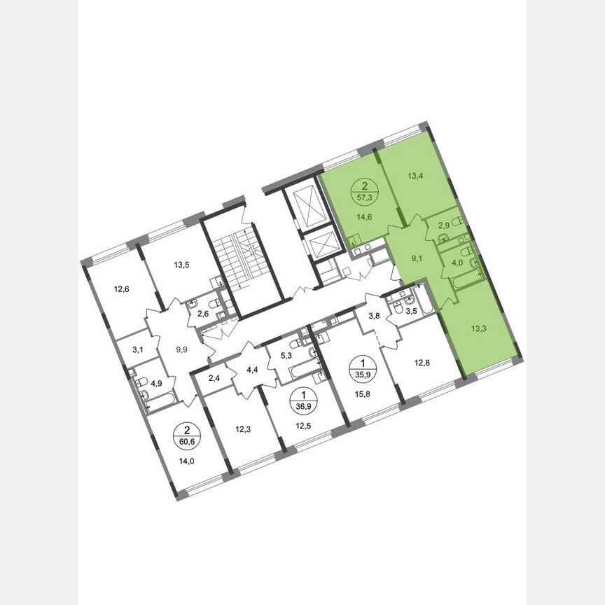 2-к. квартира, 57,3 м², 2/17 эт.