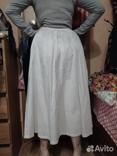 Юбка хлопковая молочная карманы befree cottagecore