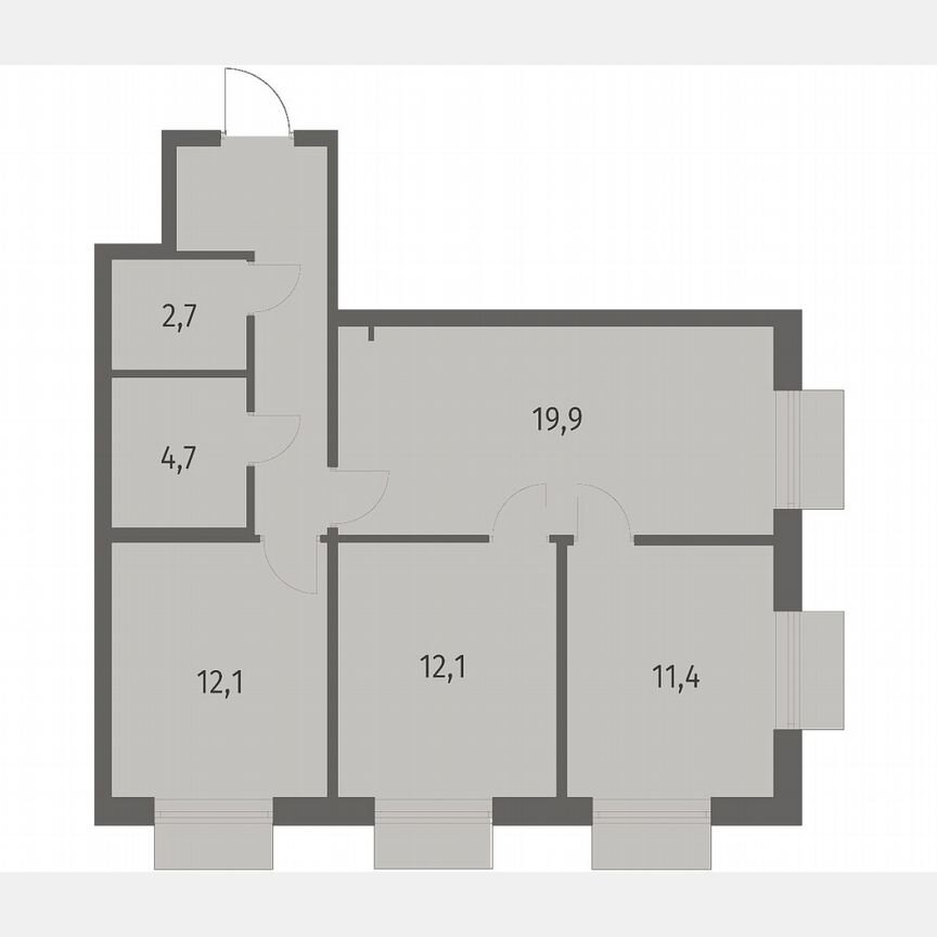 3-к. квартира, 71,4 м², 3/12 эт.