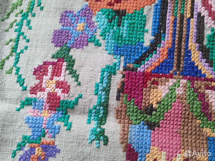 Вышивка старинная на льне.крестом