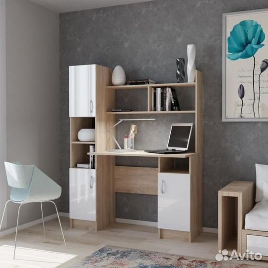 Компьтерный стол пкс-6 Дуб Сонома/Белый глянец